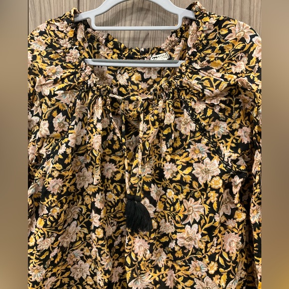 Billabong Womens Long Sleeve Floral V Tie Neck Blouse Size L - Picture 3 of 9